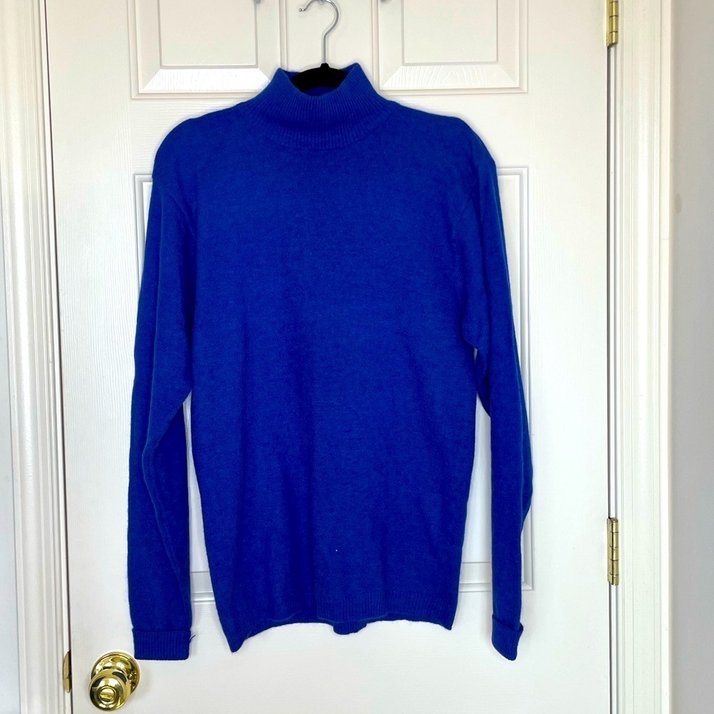 Vintage Adele Joyce Royal Blue Lambswool Angora Rabbit Hair Mock Neck Sweater M